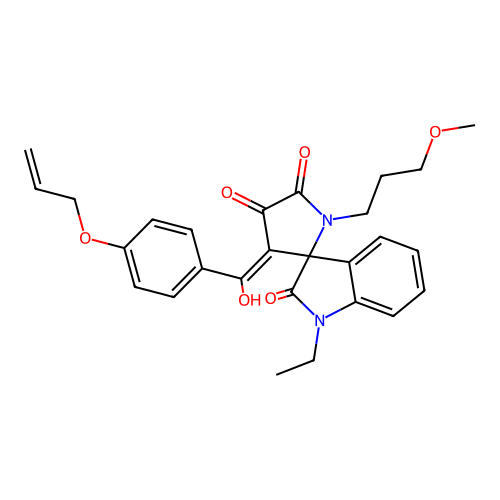 1-ethyl-4'-[hydroxy-(4-prop-2-enoxyphenyl)methylidene]-1'-(3-methoxypropyl)spiro[indole-3,5'-pyrrolidine]-2,2',3'-trione structure