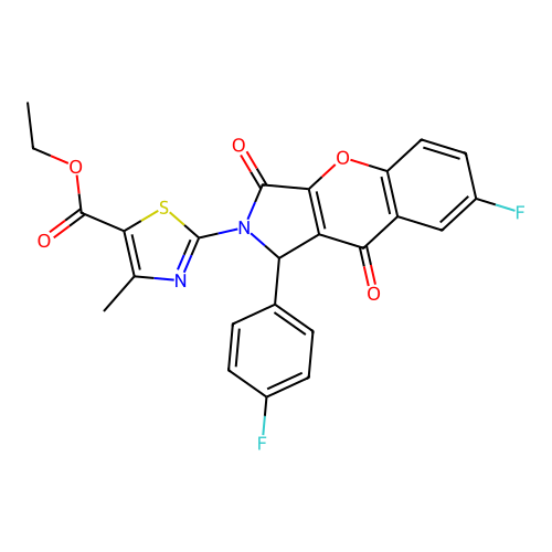 ethyl 2-[7-fluoro-1-(4-fluorophenyl)-3,9-dioxo-3,9-dihydrochromeno[2,3-c]pyrrol-2(1H)-yl]-4-methyl-1,3-thiazole-5-carboxylate structure