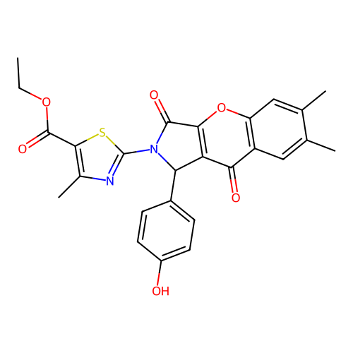ethyl 2-[1-(4-hydroxyphenyl)-6,7-dimethyl-3,9-dioxo-3,9-dihydrochromeno[2,3-c]pyrrol-2(1H)-yl]-4-methyl-1,3-thiazole-5-carboxylate structure