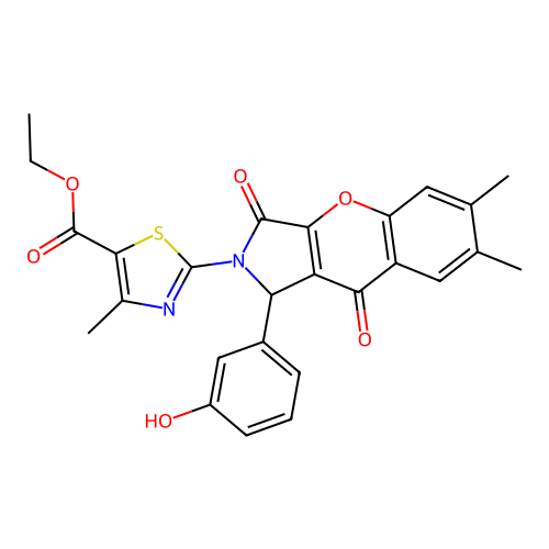 ethyl 2-[1-(3-hydroxyphenyl)-6,7-dimethyl-3,9-dioxo-3,9-dihydrochromeno[2,3-c]pyrrol-2(1H)-yl]-4-methyl-1,3-thiazole-5-carboxylate structure