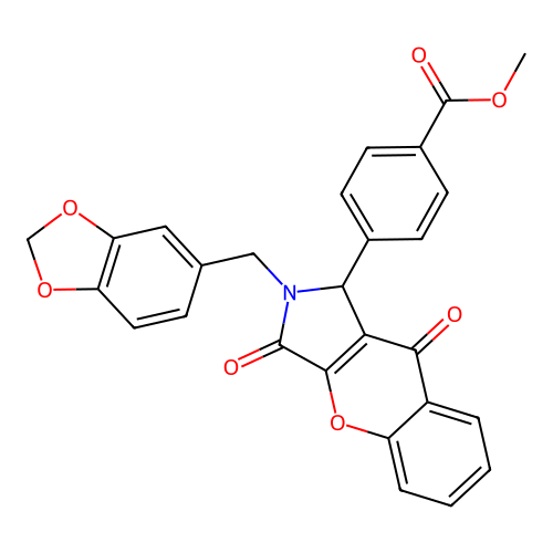 methyl 4-[2-(1,3-benzodioxol-5-ylmethyl)-3,9-dioxo-1,2,3,9-tetrahydrochromeno[2,3-c]pyrrol-1-yl]benzoate structure