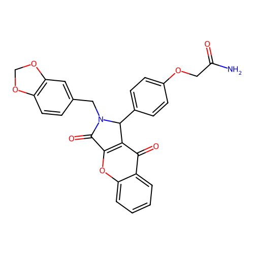 2-{4-[2-(1,3-benzodioxol-5-ylmethyl)-3,9-dioxo-1,2,3,9-tetrahydrochromeno[2,3-c]pyrrol-1-yl]phenoxy}acetamide structure