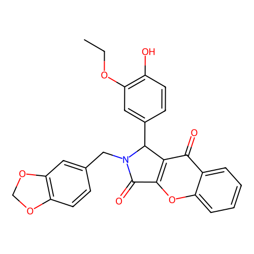 2-(1,3-benzodioxol-5-ylmethyl)-1-(3-ethoxy-4-hydroxyphenyl)-1,2-dihydrochromeno[2,3-c]pyrrole-3,9-dione structure