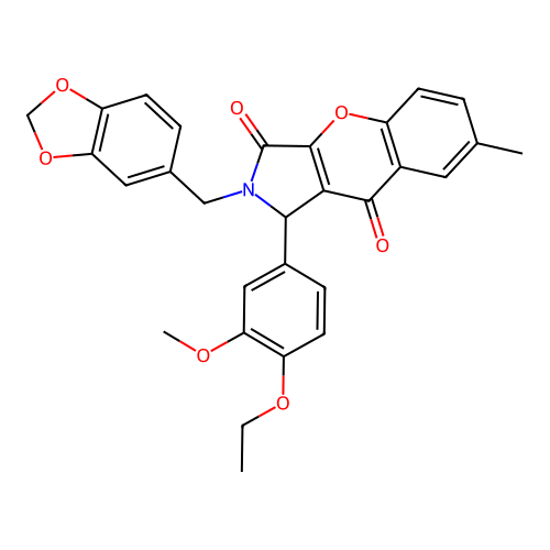 2-(1,3-benzodioxol-5-ylmethyl)-1-(4-ethoxy-3-methoxyphenyl)-7-methyl-1,2-dihydrochromeno[2,3-c]pyrrole-3,9-dione structure