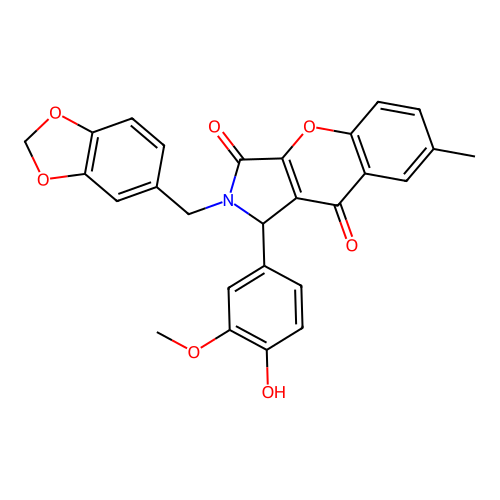 2-(1,3-benzodioxol-5-ylmethyl)-1-(4-hydroxy-3-methoxyphenyl)-7-methyl-1,2-dihydrochromeno[2,3-c]pyrrole-3,9-dione structure