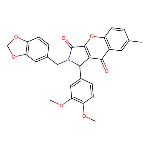 2-(1,3-benzodioxol-5-ylmethyl)-1-(3,4-dimethoxyphenyl)-7-methyl-1,2-dihydrochromeno[2,3-c]pyrrole-3,9-dione structure