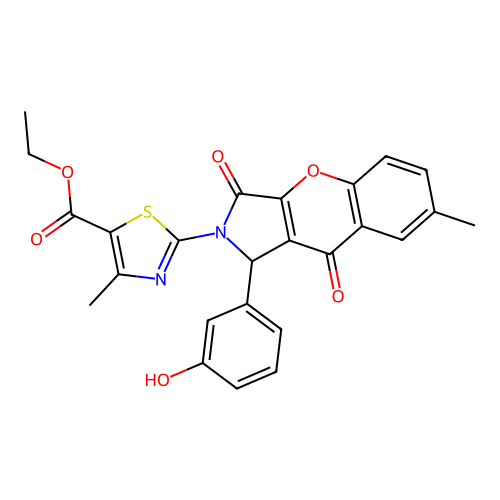 ethyl 2-[1-(3-hydroxyphenyl)-7-methyl-3,9-dioxo-3,9-dihydrochromeno[2,3-c]pyrrol-2(1H)-yl]-4-methyl-1,3-thiazole-5-carboxylate structure