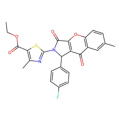 ethyl 2-[1-(4-fluorophenyl)-7-methyl-3,9-dioxo-3,9-dihydrochromeno[2,3-c]pyrrol-2(1H)-yl]-4-methyl-1,3-thiazole-5-carboxylate structure
