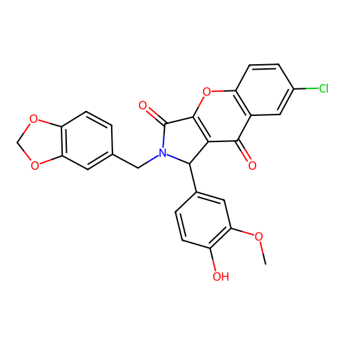 2-(1,3-benzodioxol-5-ylmethyl)-7-chloro-1-(4-hydroxy-3-methoxyphenyl)-1,2-dihydrochromeno[2,3-c]pyrrole-3,9-dione structure