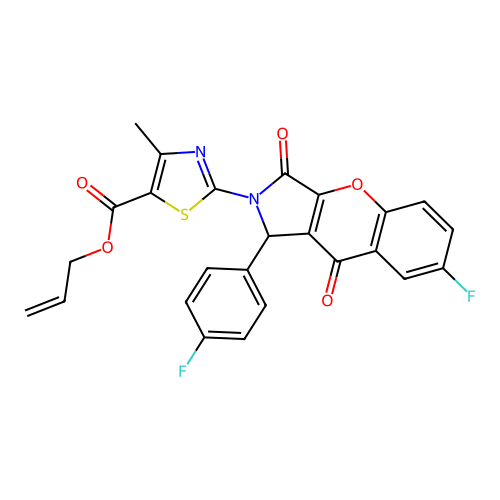 allyl 2-[7-fluoro-1-(4-fluorophenyl)-3,9-dioxo-3,9-dihydrochromeno[2,3-c]pyrrol-2(1H)-yl]-4-methyl-1,3-thiazole-5-carboxylate structure