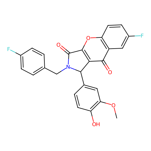 7-fluoro-2-(4-fluorobenzyl)-1-(4-hydroxy-3-methoxyphenyl)-1,2-dihydrochromeno[2,3-c]pyrrole-3,9-dione structure
