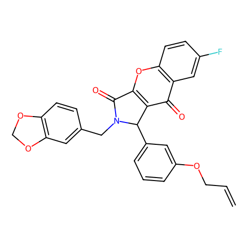 1-[3-(allyloxy)phenyl]-2-(1,3-benzodioxol-5-ylmethyl)-7-fluoro-1,2-dihydrochromeno[2,3-c]pyrrole-3,9-dione structure