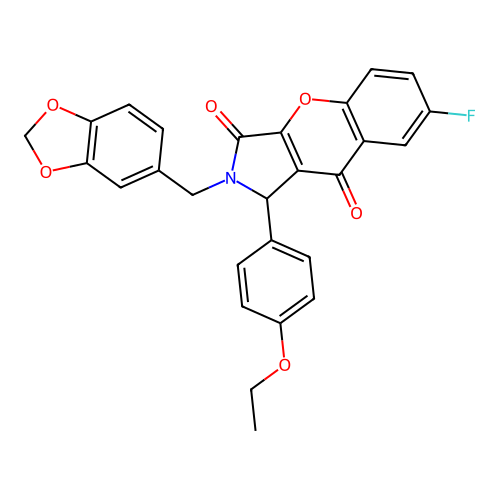 2-(1,3-benzodioxol-5-ylmethyl)-1-(4-ethoxyphenyl)-7-fluoro-1,2-dihydrochromeno[2,3-c]pyrrole-3,9-dione structure