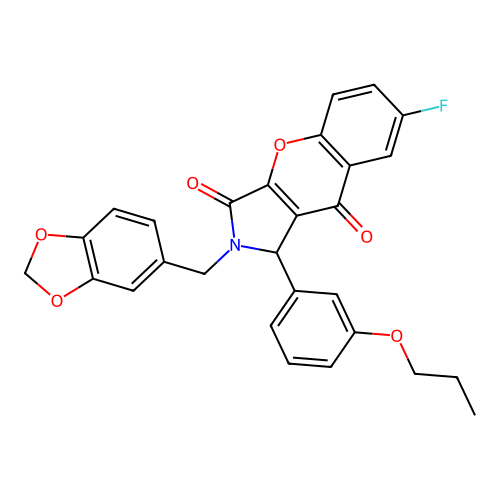 2-(1,3-benzodioxol-5-ylmethyl)-7-fluoro-1-(3-propoxyphenyl)-1,2-dihydrochromeno[2,3-c]pyrrole-3,9-dione structure