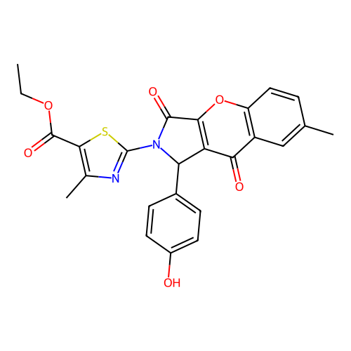 ethyl 2-[1-(4-hydroxyphenyl)-7-methyl-3,9-dioxo-3,9-dihydrochromeno[2,3-c]pyrrol-2(1H)-yl]-4-methyl-1,3-thiazole-5-carboxylate structure
