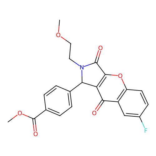methyl 4-[7-fluoro-2-(2-methoxyethyl)-3,9-dioxo-1,2,3,9-tetrahydrochromeno[2,3-c]pyrrol-1-yl]benzoate structure
