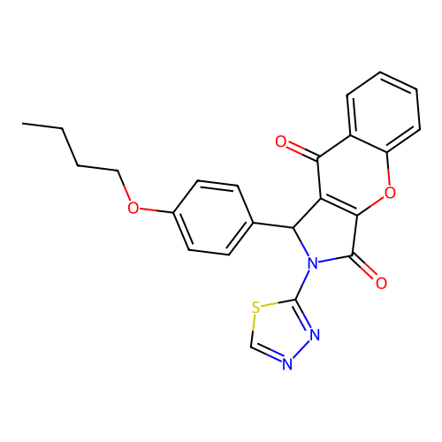 1-(4-butoxyphenyl)-2-(1,3,4-thiadiazol-2-yl)-1,2-dihydrochromeno[2,3-c]pyrrole-3,9-dione structure