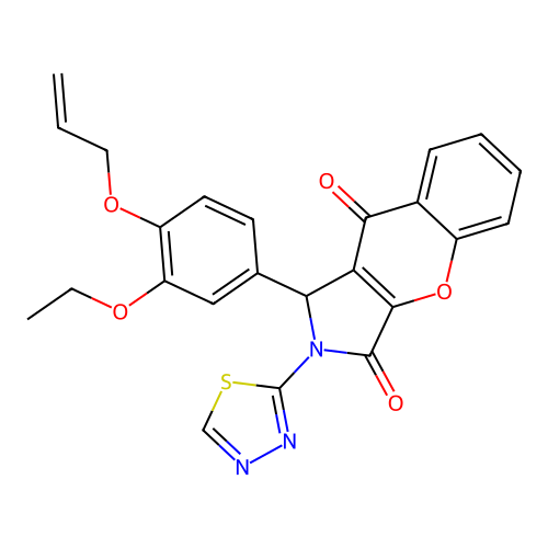 1-(3-ethoxy-4-prop-2-enoxyphenyl)-2-(1,3,4-thiadiazol-2-yl)-1H-chromeno[2,3-c]pyrrole-3,9-dione structure