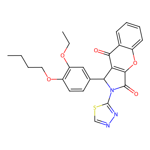 1-(4-butoxy-3-ethoxyphenyl)-2-(1,3,4-thiadiazol-2-yl)-1,2-dihydrochromeno[2,3-c]pyrrole-3,9-dione structure