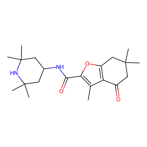 3,6,6-trimethyl-4-oxo-N-(2,2,6,6-tetramethylpiperidin-4-yl)-4,5,6,7-tetrahydro-1-benzofuran-2-carboxamide structure