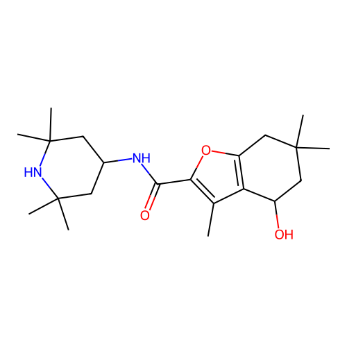 4-hydroxy-3,6,6-trimethyl-N-(2,2,6,6-tetramethylpiperidin-4-yl)-4,5,6,7-tetrahydro-1-benzofuran-2-carboxamide structure