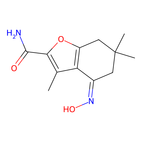 4-(Hydroxyimino)-3,6,6-trimethyl-5,6,7-trihydrobenzo[1,2-b]furan-2-carboxamide structure