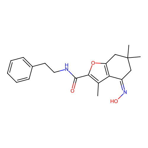 (4Z)-4-hydroxyimino-3,6,6-trimethyl-N-phenethyl-5,7-dihydro-1-benzofuran-2-carboxamide structure