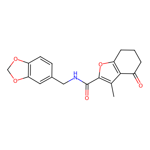 N-(1,3-benzodioxol-5-ylmethyl)-3-methyl-4-oxo-4,5,6,7-tetrahydro-1-benzofuran-2-carboxamide structure