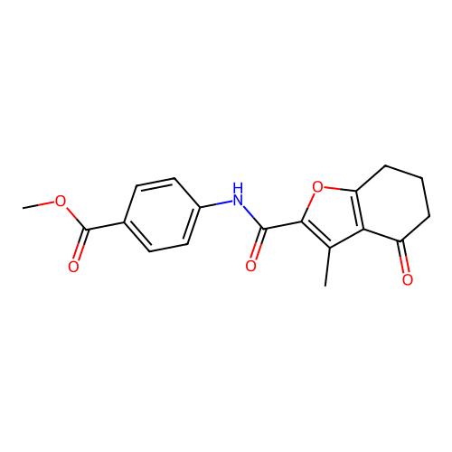 methyl 4-{[(3-methyl-4-oxo-4,5,6,7-tetrahydro-1-benzofuran-2-yl)carbonyl]amino}benzoate structure