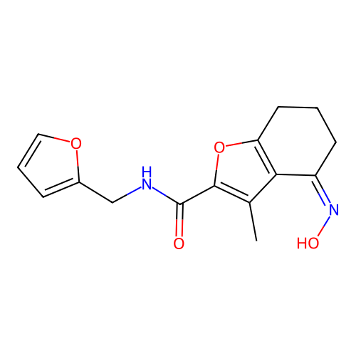 (4E)-N-[(furan-2-yl)methyl]-4-(hydroxyimino)-3-methyl-4,5,6,7-tetrahydro-1-benzofuran-2-carboxamide structure