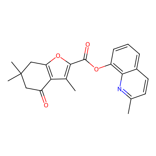 2-methylquinolin-8-yl 3,6,6-trimethyl-4-oxo-4,5,6,7-tetrahydro-1-benzofuran-2-carboxylate structure