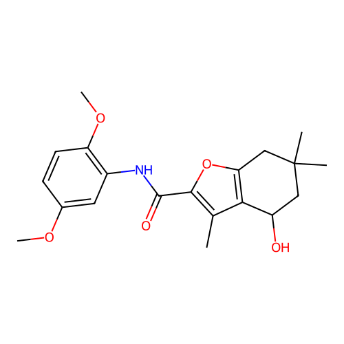 N-(2,5-dimethoxyphenyl)-4-hydroxy-3,6,6-trimethyl-4,5,6,7-tetrahydro-1-benzofuran-2-carboxamide structure