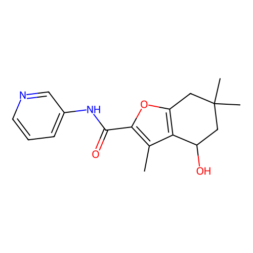 4-hydroxy-3,6,6-trimethyl-N-(pyridin-3-yl)-4,5,6,7-tetrahydro-1-benzofuran-2-carboxamide structure