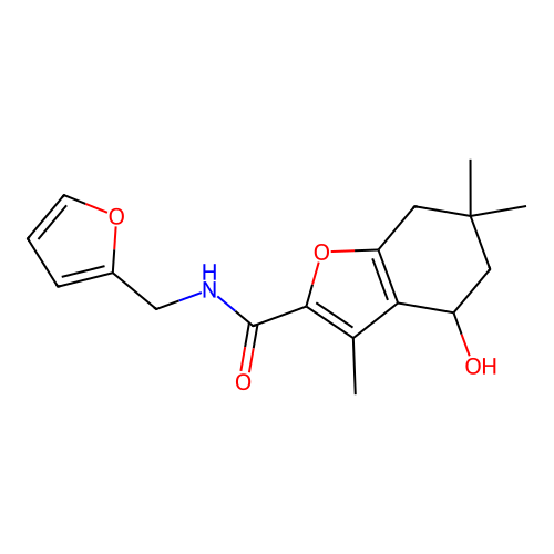 N-(furan-2-ylmethyl)-4-hydroxy-3,6,6-trimethyl-5,7-dihydro-4H-1-benzofuran-2-carboxamide structure