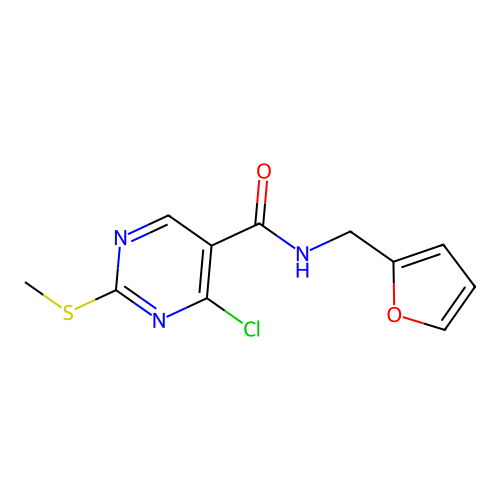 4-chloro-N-(furan-2-ylmethyl)-2-(methylsulfanyl)pyrimidine-5-carboxamide structure
