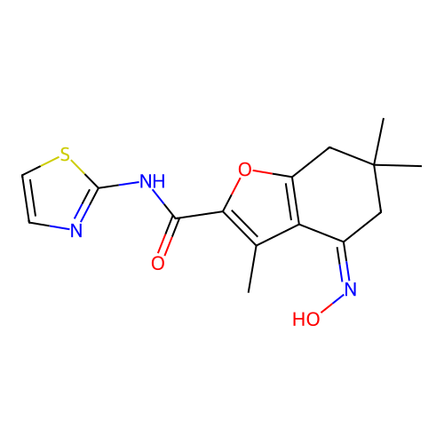 (4-(hydroxyimino)-3,6,6-trimethyl(5,6,7-trihydrobenzo[2,1-d]furan-2-yl))-N-(1, 3-thiazol-2-yl)carboxamide structure
