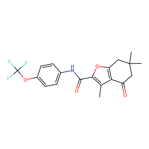 3,6,6-trimethyl-4-oxo-N-[4-(trifluoromethoxy)phenyl]-4,5,6,7-tetrahydro-1-benzofuran-2-carboxamide structure