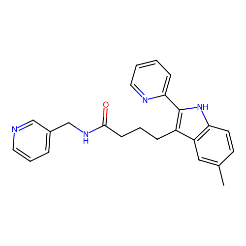 4-[5-methyl-2-(pyridin-2-yl)-1H-indol-3-yl]-N-(pyridin-3-ylmethyl)butanamide structure