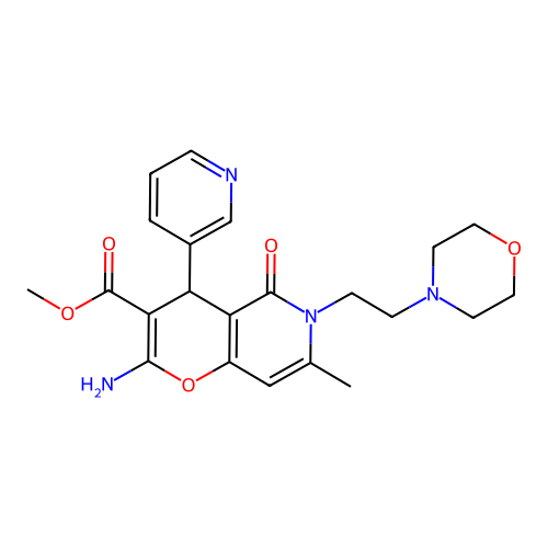 methyl 2-amino-7-methyl-6-(2-morpholin-4-ylethyl)-5-oxo-4-(3-pyridyl)-6-hydro- 4H-pyrano[3,2-c]pyridine-3-carboxylate structure