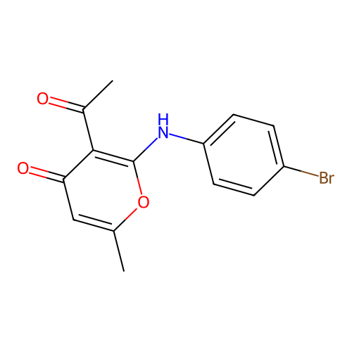 3-acetyl-2-[(4-bromophenyl)amino]-6-methyl-4H-pyran-4-one structure