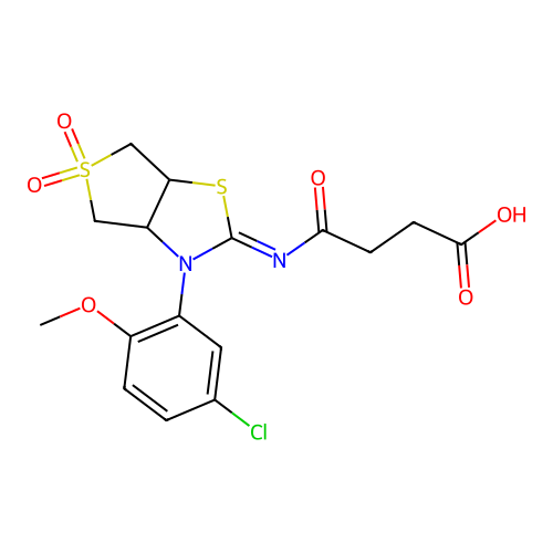 4-{[(2Z)-3-(5-chloro-2-methoxyphenyl)-5,5-dioxidotetrahydrothieno[3,4-d][1,3]thiazol-2(3H)-ylidene]amino}-4-oxobutanoic acid structure