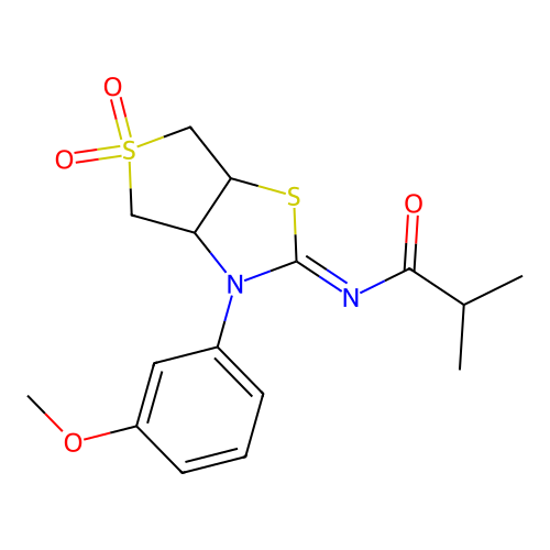 N-[(2E)-3-(3-methoxyphenyl)-5,5-dioxidotetrahydrothieno[3,4-d][1,3]thiazol-2(3H)-ylidene]-2-methylpropanamide structure