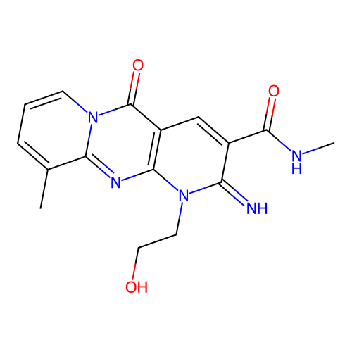 [1-(2-hydroxyethyl)-2-imino-10-methyl-5-oxo(1,6-dihydropyridino[2,3-d]pyridino [1,2-a]pyrimidin-3-yl)]-N-methylcarboxamide structure