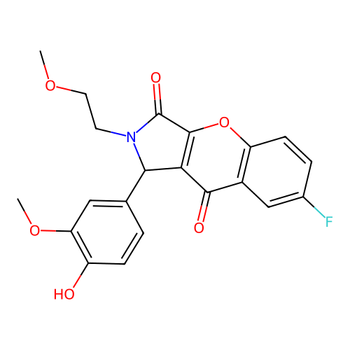 7-fluoro-1-(4-hydroxy-3-methoxyphenyl)-2-(2-methoxyethyl)-1,2-dihydrochromeno[2,3-c]pyrrole-3,9-dione structure