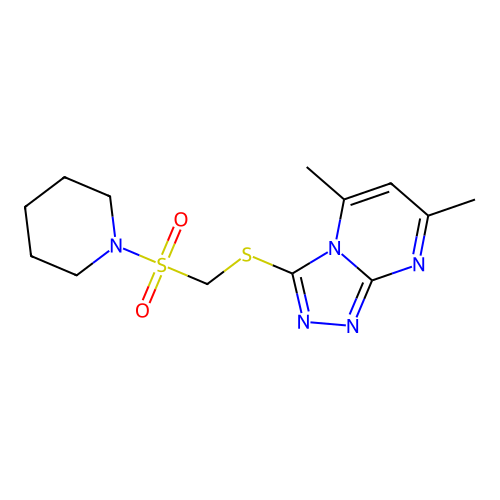 5,7-dimethyl-3-{[(piperidin-1-ylsulfonyl)methyl]sulfanyl}[1,2,4]triazolo[4,3-a]pyrimidine structure