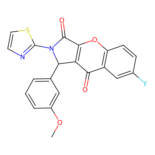 7-fluoro-1-(3-methoxyphenyl)-2-(1,3-thiazol-2-yl)-1,2-dihydrochromeno[2,3-c]pyrrole-3,9-dione structure