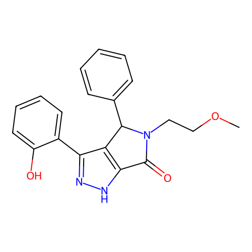 3-(2-hydroxyphenyl)-5-(2-methoxyethyl)-4-phenyl-4,5-dihydropyrrolo[3,4-c]pyrazol-6(1H)-one structure
