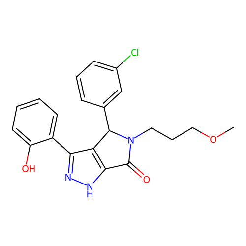 4-(3-chlorophenyl)-5-(3-methoxypropyl)-3-(6-oxo-1-cyclohexa-2,4-dienylidene)-2,4-dihydro-1H-pyrrolo[3,4-c]pyrazol-6-one structure
