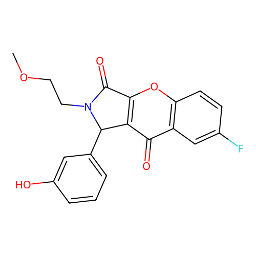 7-fluoro-1-(3-hydroxyphenyl)-2-(2-methoxyethyl)-1,2-dihydrochromeno[2,3-c]pyrrole-3,9-dione structure