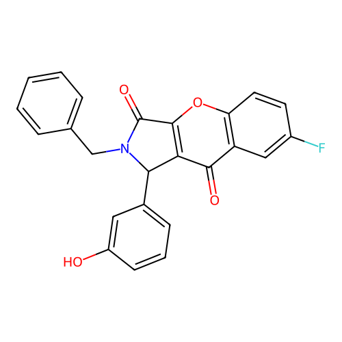 2-benzyl-7-fluoro-1-(3-hydroxyphenyl)-1,2-dihydrochromeno[2,3-c]pyrrole-3,9-dione structure